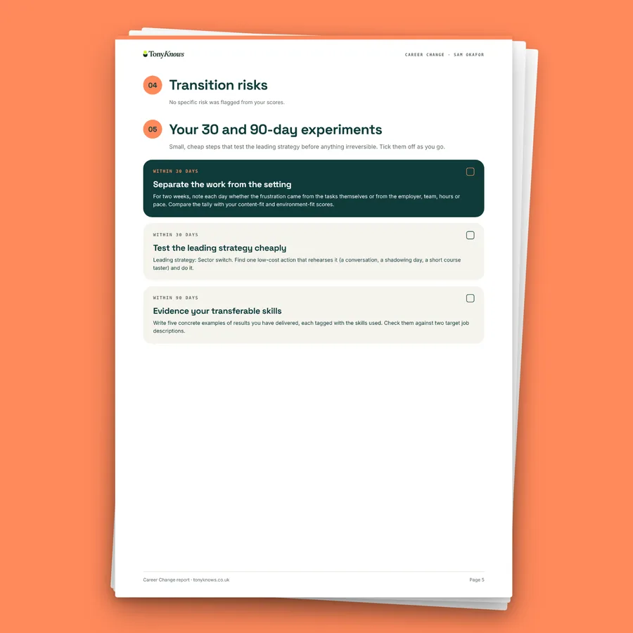 Transition risks and your 30 and 90-day experiments